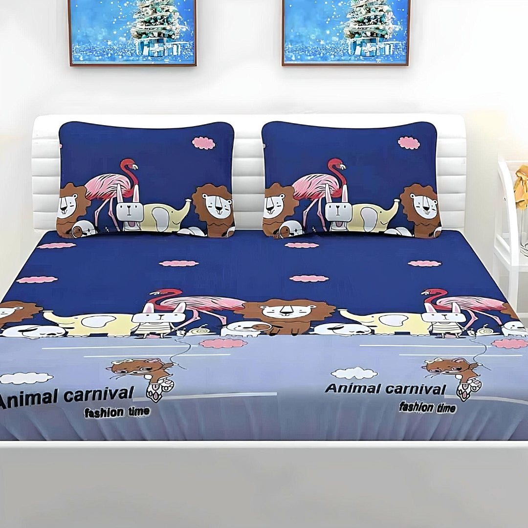 Animal Carnival Kids Special Fitted Cotton Bed Sheet Design with Pillowcases