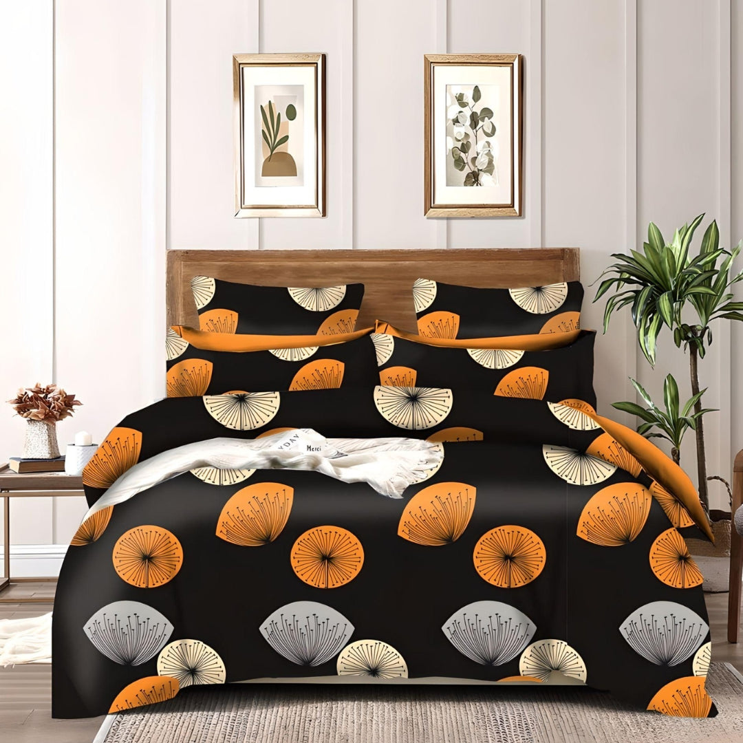 Black Orange Dandelion Fitted Bed Sheets with Pillow Cover Sets
