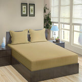 Beige Satin Striped Bed Sheet with Pillowcases