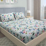 Sea Green Printed Fitted Bed Sheet with Pillowcases
