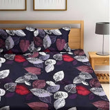 Black Leaves Fitted Bed Sheets with Pillow Cover Sets