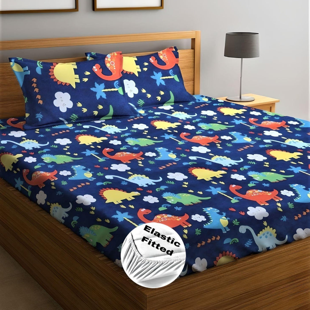 Blue Dragon Fitted Bed Sheet King Size with Pillow Sets