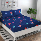 Blue Heart Pure Cotton Bedsheets with Pillowcases