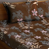 Brown Flower printed Fitted Bed Sheets with Pillow Cover Sets