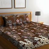 Brown Flower printed Fitted Bed Sheets with Pillow Cover Sets