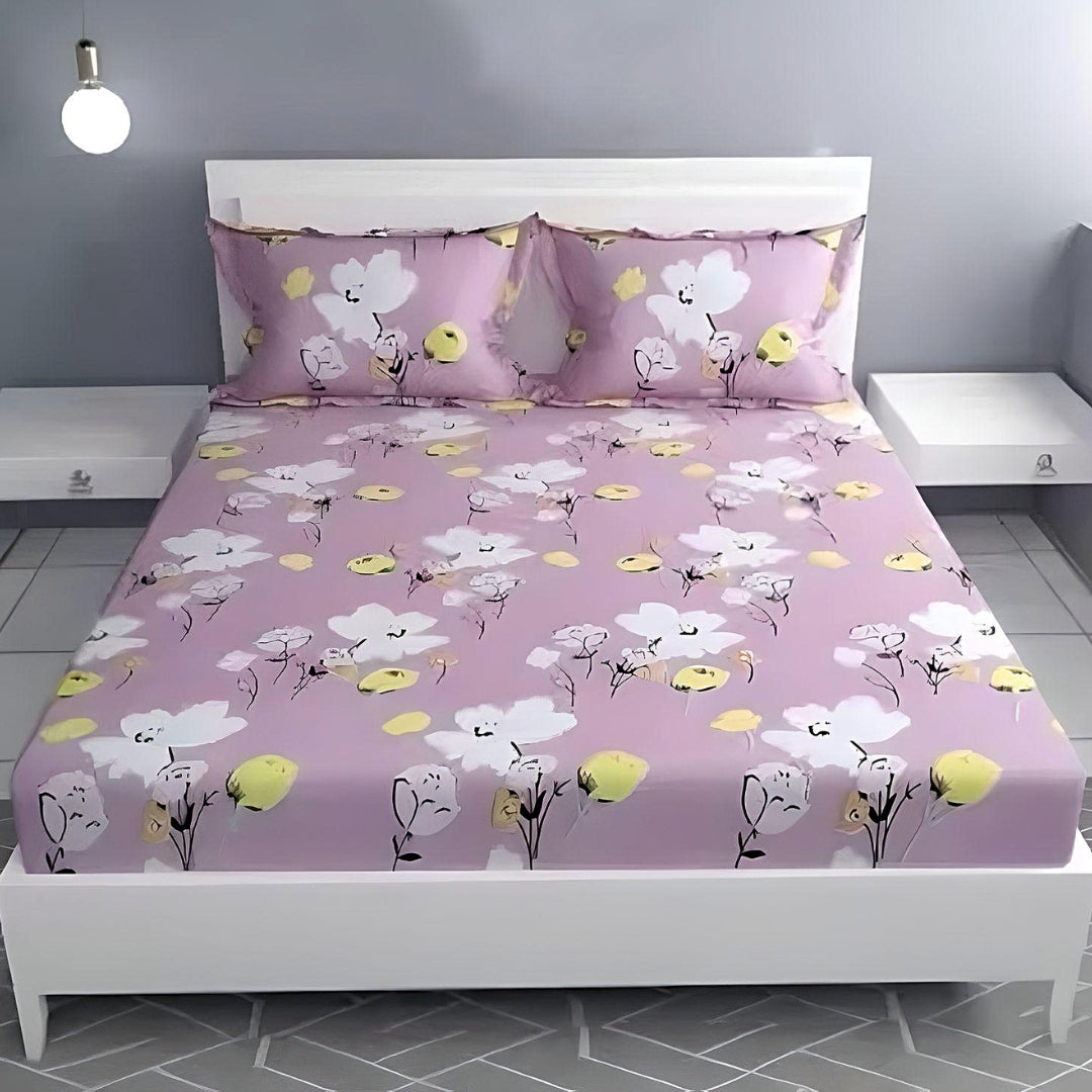 New Pink Flower Printed Fitted Bed Sheets with Pillow Cover Sets