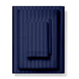 Navy Blue Striped Satin Fitted Bed Sheet with Pillow Covers