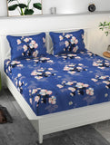 Navy Blue Floret Design Fitted Cotton Bed Sheet Design with Pillowcases