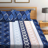 White Blue Circle Printed Elastic Fitted Bed Sheet with Pillowcases