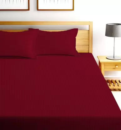 Wine Striped Fitted Bed Sheet King Size with Pillow  Sets